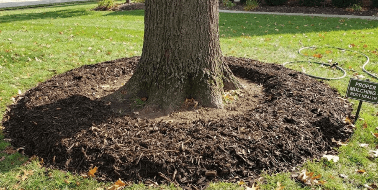 Live oak tree pruned during winter dormancy in a New Orleans yard
