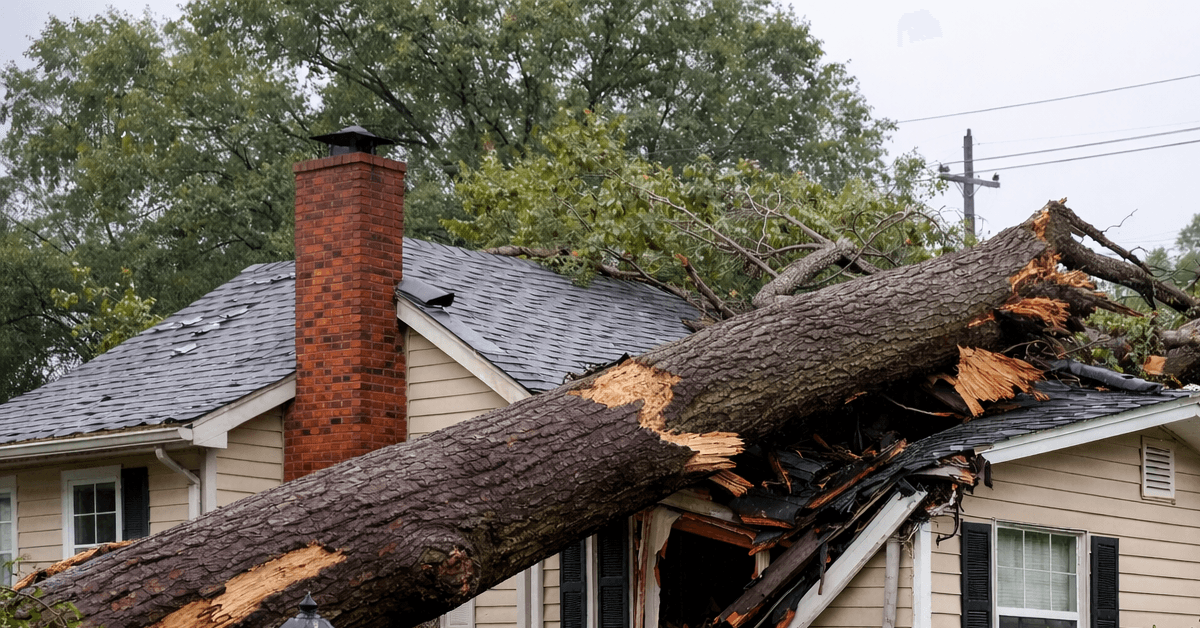 A storm-damaged tree fell on a home in Jefferson Parish, Louisiana