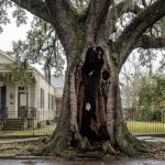 Live oak in New Orleans showing hollow trunk from internal decay