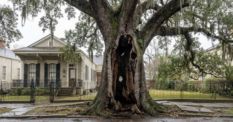 Live oak in New Orleans showing hollow trunk from internal decay