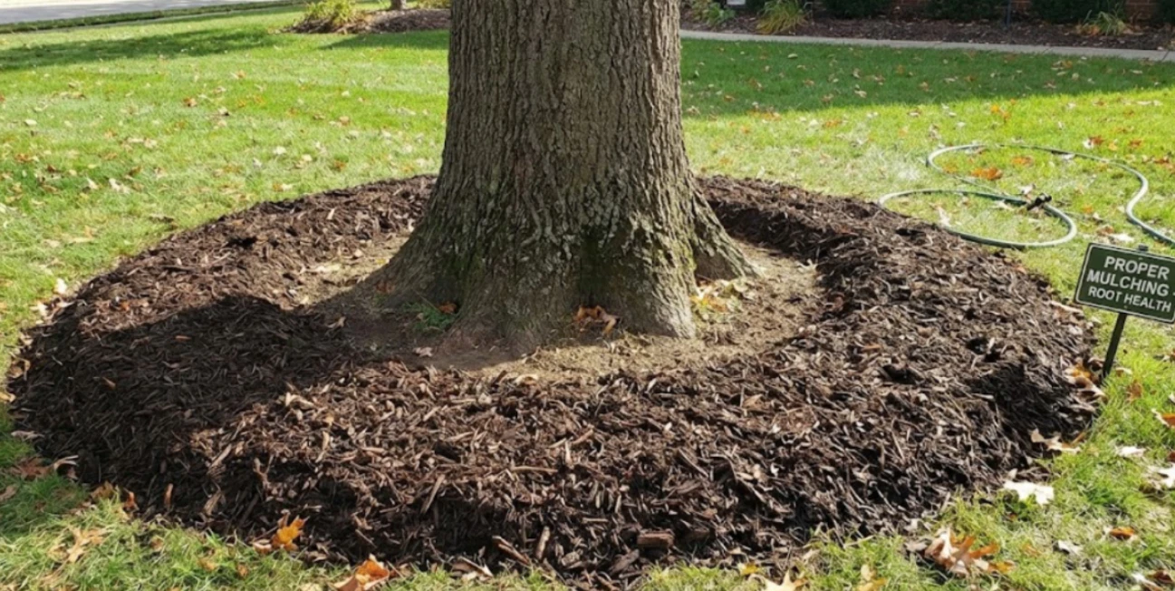 Live oak tree pruned during winter dormancy in a New Orleans yard